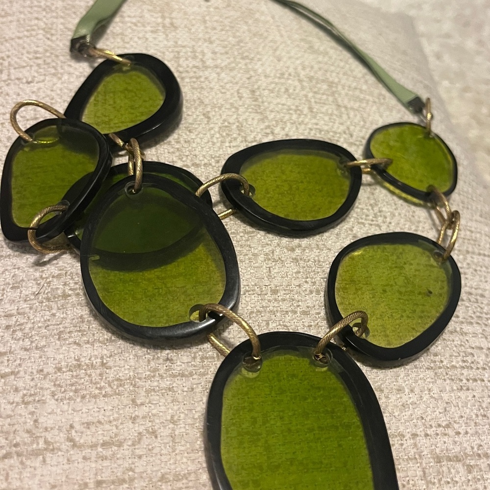 Anthropologie Olive Green & Black Statement Necklace